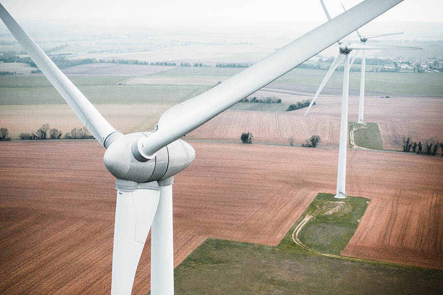 Wind Turbines over farm fields